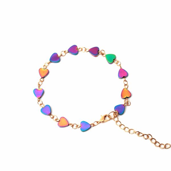 

adjustable heart shaped colorful magnet healing bracelets gold color lose weight lobster hologram bracelet for women, Golden;silver