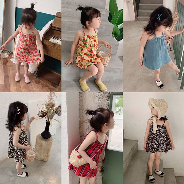 Baby Mädchen Floral Leopard Sling Kleid Kinder Hosenträger Baumwolle Prinzessin Kleider Mode Sommer Boutique Kinder Kleidung 5 Farben M1454