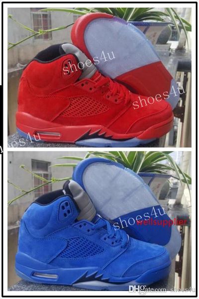 

5 men v raging bull red suede tongue reflect basketball shoes 5s bull blue sneakers shoes size 41-47 with shoes box