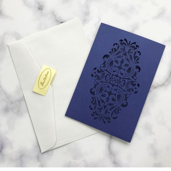 

50pcs wholesale laser cut pearl paper invitation card with white envelope for easter festival miss friends greeting card, Black