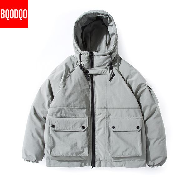 

thick winter hooded jacket parkas men black preppy style silk-like cotton jackets japanese hip hop streetwear thermal men's coat