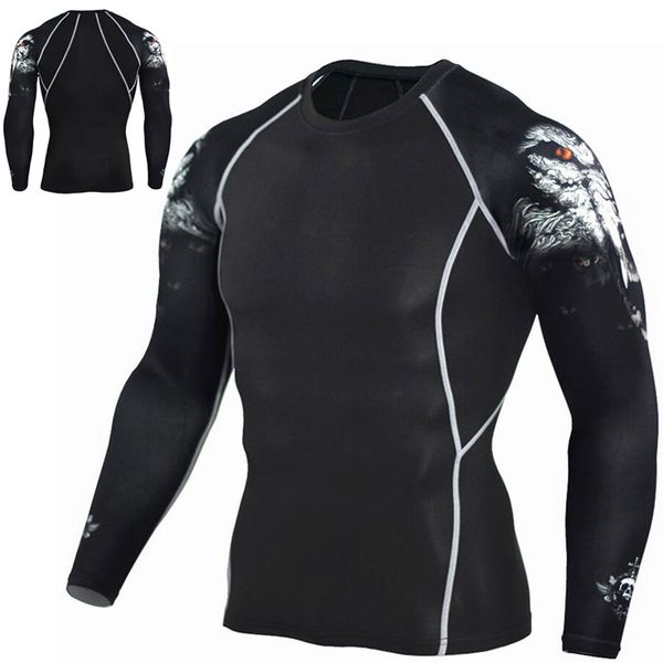 

new logo custom compression tracksuit men training running set fitness tight long sleeve shirt pants leggings gym sport suit, Black;blue