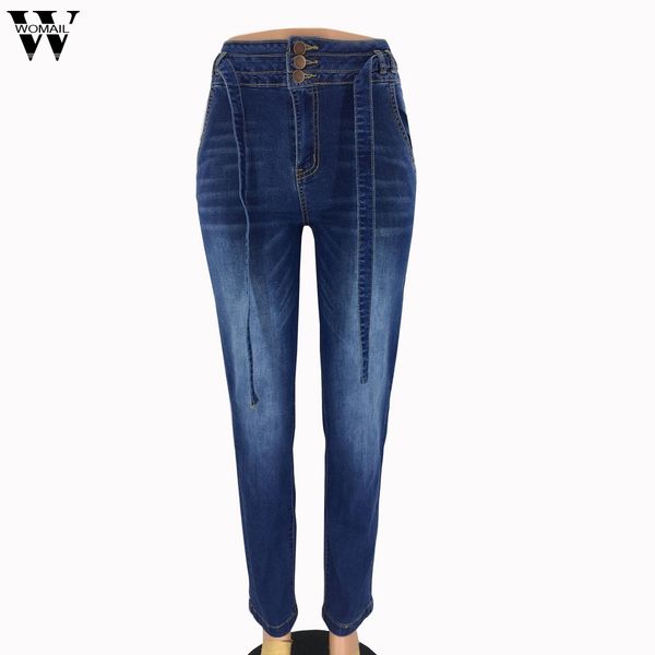 

womail high waist jeans women fashion wide leg pants stretch with bow button trousers lace up loose wide leg pants female jeans, Blue