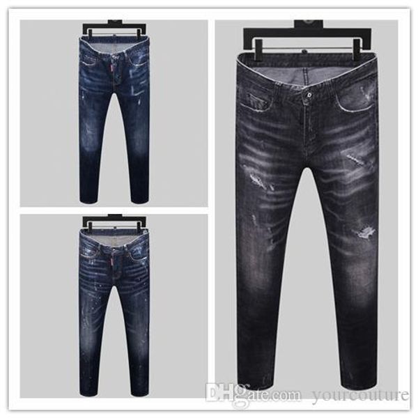 

men s luxury designer denim jeans distressed ripped biker jeans slim fit motorcycle biker for men fashion hip hop mens slim fit jeans, Blue