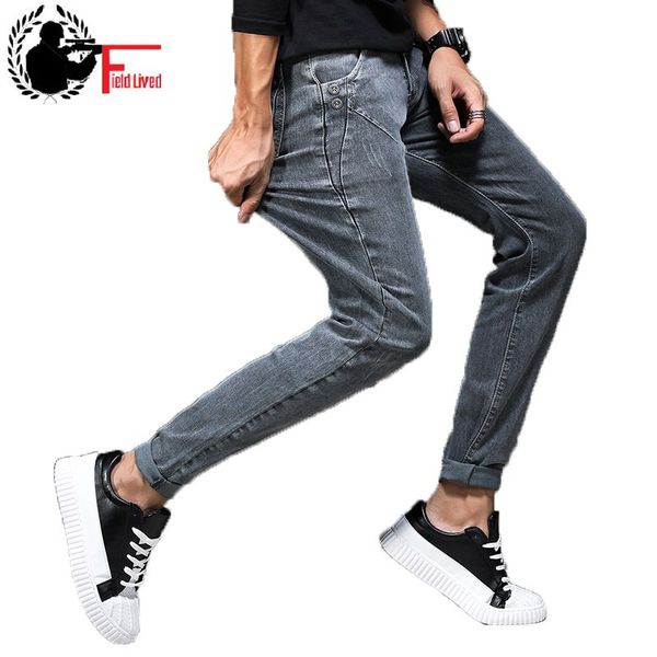 

2019 grey jeans pants men stretch denim skinny slim fit young biker streetwear male cowboys trousers korean men fashion clothing, Blue
