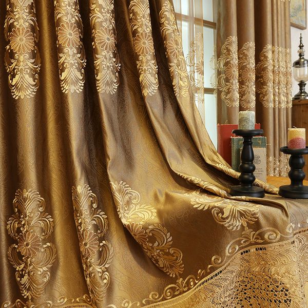 

european style luxury villa high precision embroidered coffee color curtains for living dining room bedroom