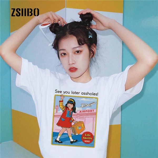 

harajuku summer devil letter print funny new women short sleeve large size s-2xl loose short sleeve vintage cartoon t-shirt, White