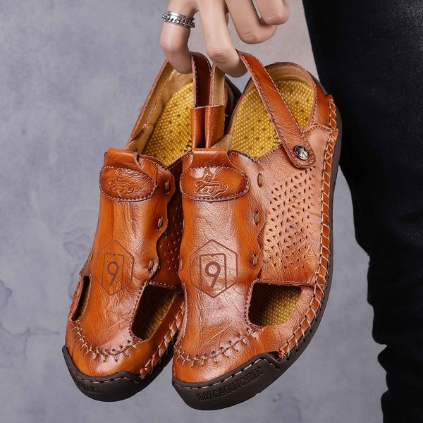 

sandals 2021 leather men's classic roman casual comfortable shoes summer outdoor beach man size 38-48, Black