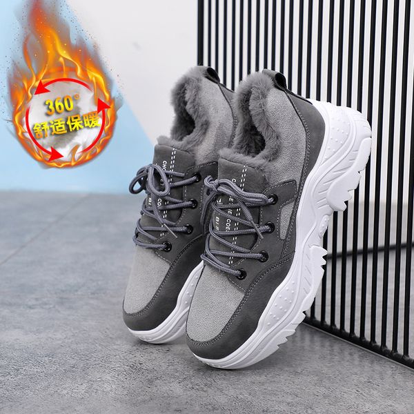

monerffi women winter warm shoes casual plush fur boots sneakers platform vulcanized lace up shoes for winter female sneakers, Black