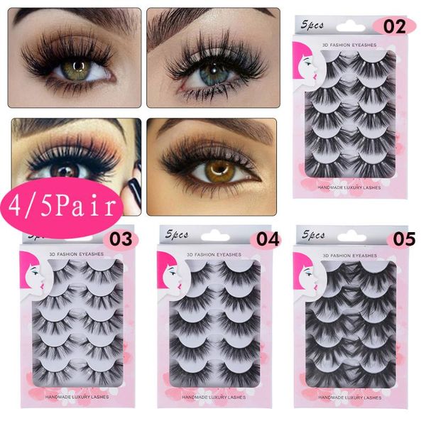 

4/5 pairs natural 3d false eyelashes faux mink lash wispies cross long fluffy eyelash handmade cruelty-lashes makeup tools