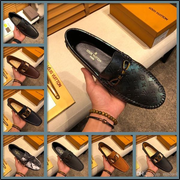 

18ss zapato hombre casual cuero men casual shoes luxury brands 2020 mens loafers moccasins breathable slip on shoe driving shoes white yyy11, Black