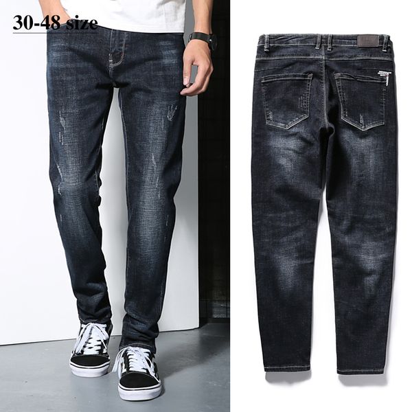 

brand men's jeans classic casual straight black jeans stretch slim fashion denim pants male plus size 42 44 46 48, Blue