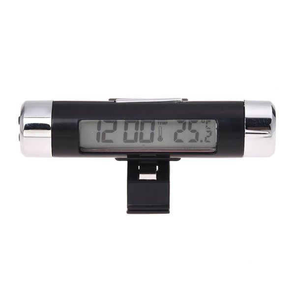 

easy set digital lcd blue light screen car alarm clock thermometer w clamp