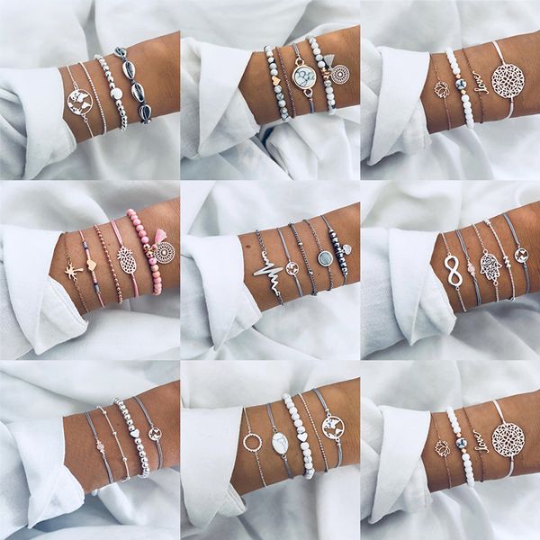 

4pcs/set 26 style bangle crystal bead bracelet women charm party elephant heart shell star moon bow map wedding jewelry, Black