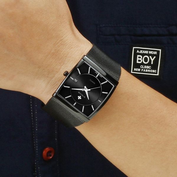 

full black men's watches 2019 square dial business male wristwatch men 2019 sport waterproof relogio masculino, Slivery;brown