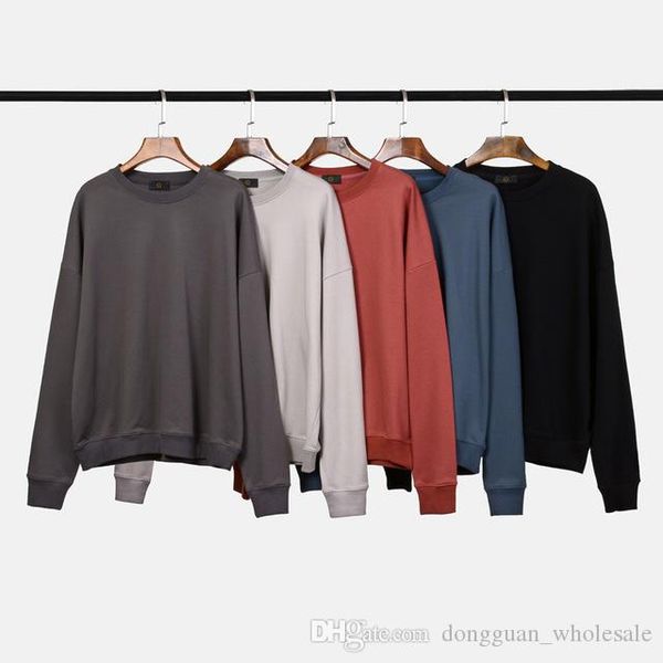 

2019 latest kanye west season 5 oversize solid color round collar men sweatshirts hip hop dark grey pullover hoodie 5 style m-xl, Black