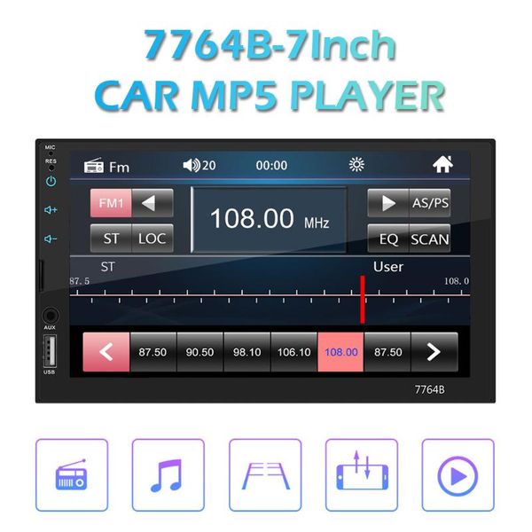 

willkey 7764b car radio hd 7" touch screen stereo 2 din bluetooth fm sd usb aux input mirror link android mp5 multimedia player