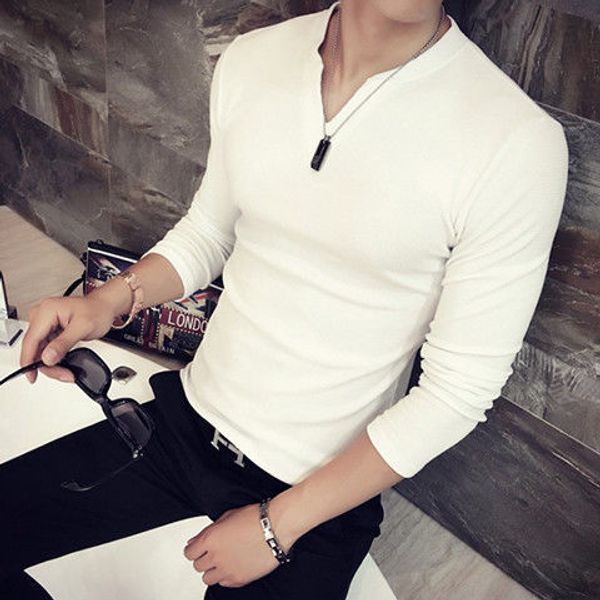 

[95% cotton] new 2020 men's clothing undershirt men's long sleeve t-shirt korean version of fashion youth plain colo, White;black