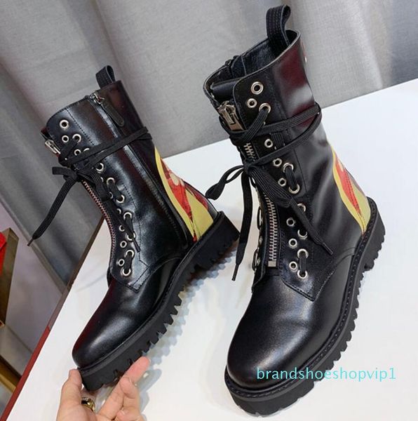 

womens ladies black cowskin real leather gold studs chunky flat lug heels lace up with front zipper military combat boots