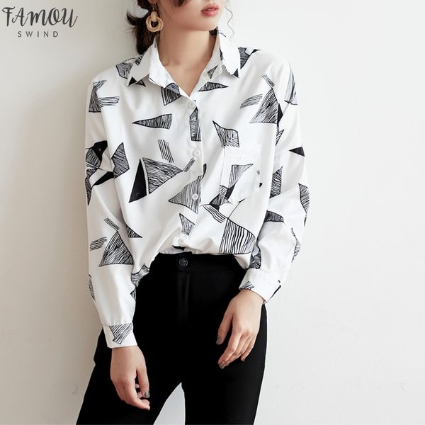 

geometric print chiffon women blouses loose white blouse shirt female casual shirts blusas mujer spring 2020