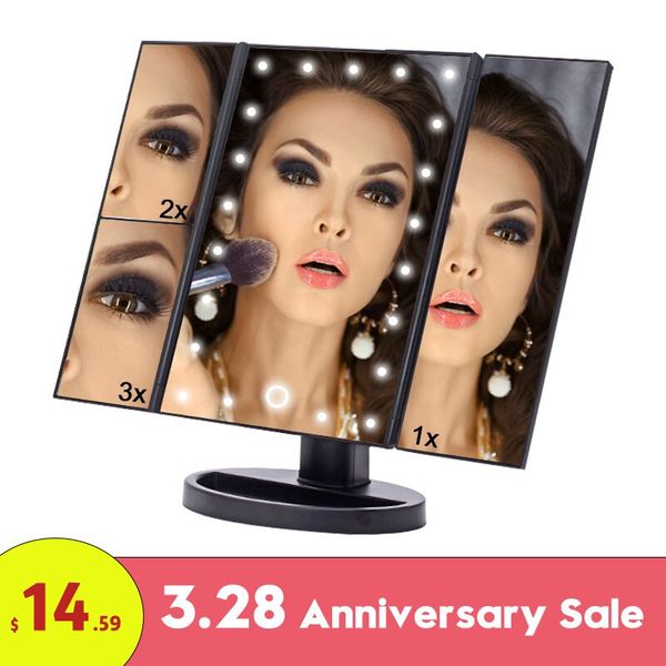 

led touch screen 22 light makeup mirror table deskmakeup 1x/2x/3x/10x magnifying mirrors vanity 3 folding adjustable mirror