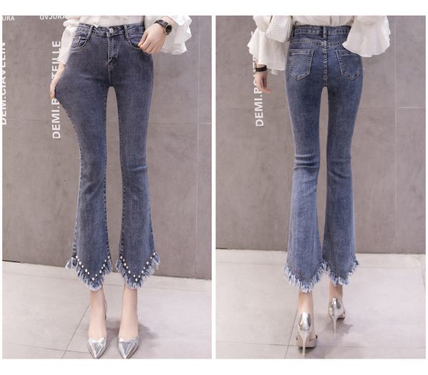 

jinyilai lake blue high waist jeans female belly in tight