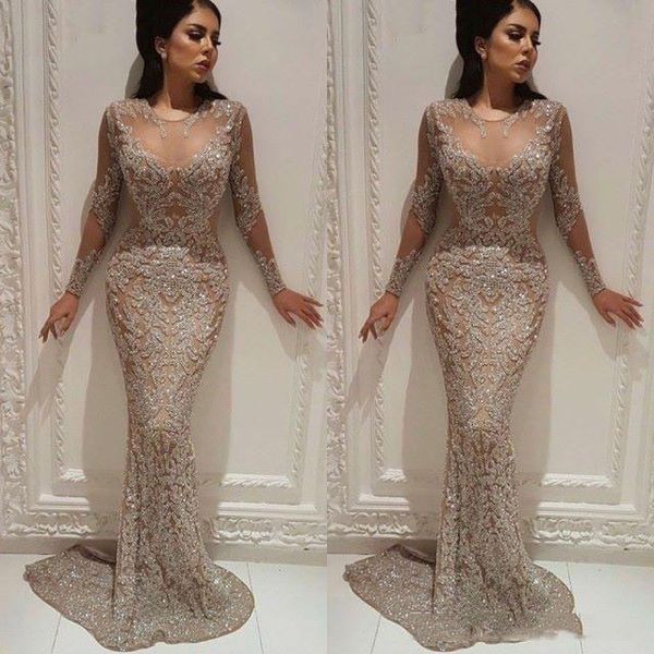 

champagne glittering sheath evening prom dress illusion memriad long beaded appliqued formal party gown 2019 sheer neck pageant dresses, Black;red
