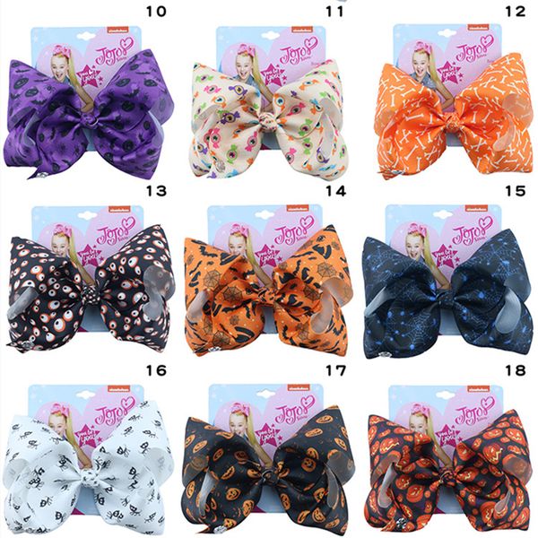 8 pollici JOJO SIWA Fiocco per capelli Nastro Grandi accessori per capelli Bone Pumpkin Design Fermagli per capelli di Halloween Ragazze Barrette Clippers JOJO Copricapo per bambini