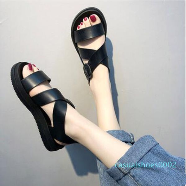 

sandals female summer flat 2020new summer korean version of the wild student casual simple platform shoes platform women's shoes c02, Black