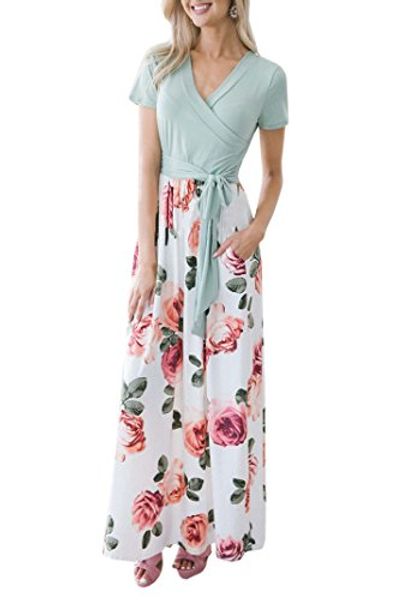 

remikstyt womens floral maxi dresses short sleeve flowy loose fit long dresses, Black;gray