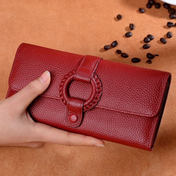 

wallet girl buckle new box bag lady hand bag leather hand woven wallet, Red;black