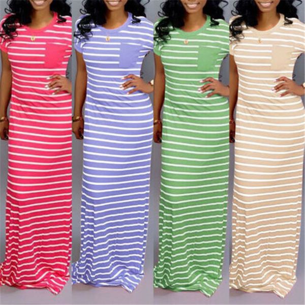 

women summer dress 2019 casual striped loose long maxi dress short sleeve plue size dresses o-neck vintage elegant woman dresses, Black;gray