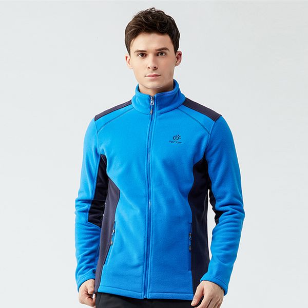 

autumn winter men outdoor hiking climbing fleece jacket thicken thermal keep warm windbreaker coat windproof skiwear male clothe, Blue;black