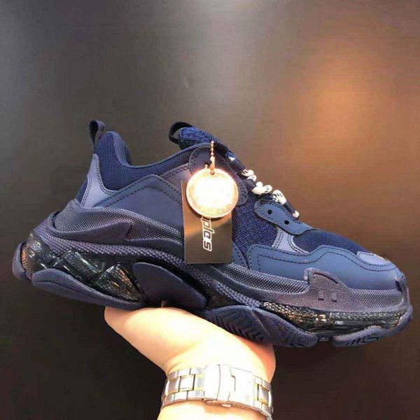 

designer triple s shoes men blue triple s sneaker women platform leather casual shoes low lace up sneakers with clear sole, Black