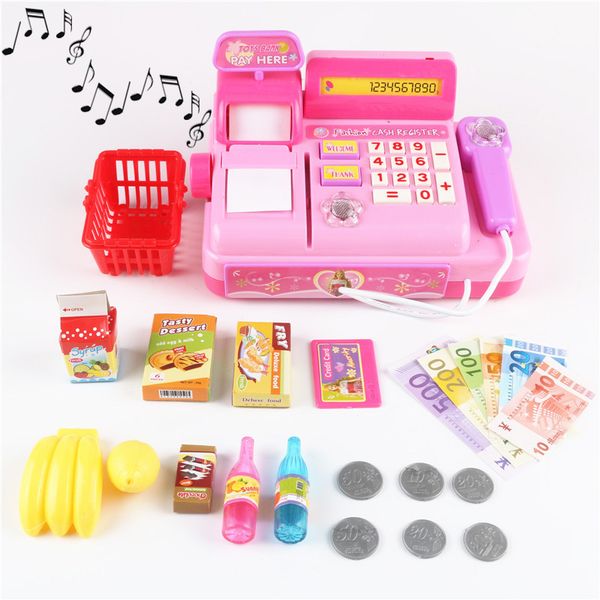 

18pcs electronic supermarket cash register toy shopping cart basket goods machine sound pretend play cashier toys for girls