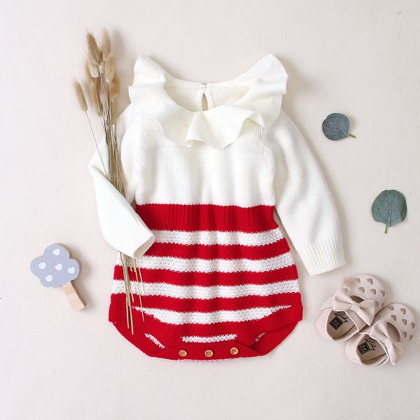 

winter newborn baby girl wool knit bodysuit jumpsuit one-piece warm outfits fashion autumn clothes 0-18m, White