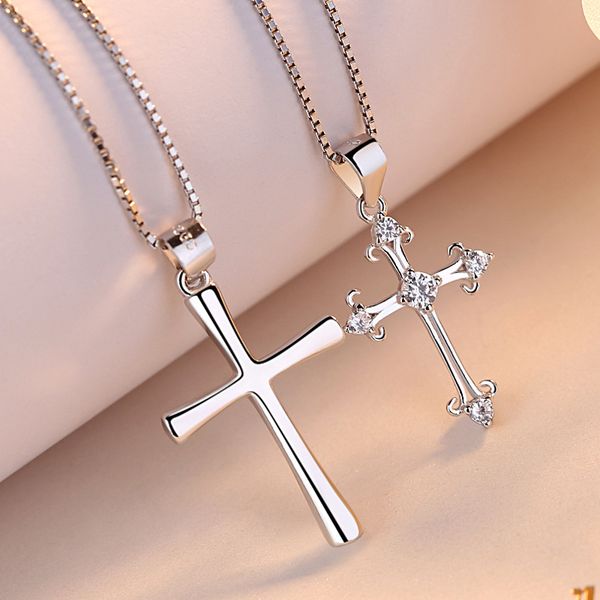 

men's and women's charm cross couple pendant necklace fashion hip hop jewelry 18k white gold plated 45cm long chain punk fashion designer ne