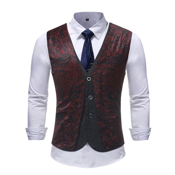 

luxury floral print single breasted vest men 2020 brand new fashion fake two piece vest waistcoat men party wedding groom vests, Black;white