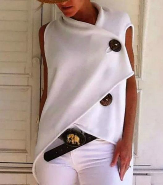 

new irregular button designer womens tshirts fashion short sleeve loose womens designer summer ladies fashion tee, White