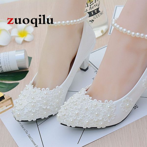 

2019 white flower wedding shoes bridal high heels shoes women pumps high heel party dress big size 41 42, Black