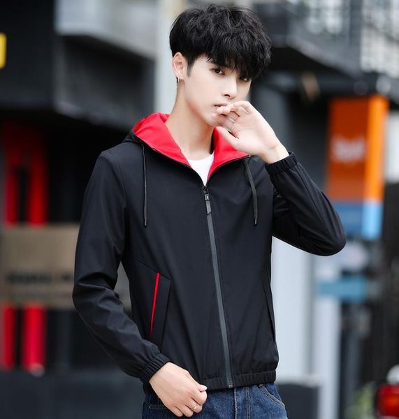 

jacket for men fashion autumn designer thin mens hooded slim jacket youth casual stylish jackets 4 color long sleeve clothing, Black;brown