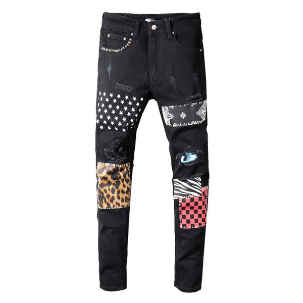 

роскошные мужские дизайнерские джинсы отверстие молния высокое качество мужчины печати джинсы мотоцикл проблемные рваные байкер мужчины хип, Blue