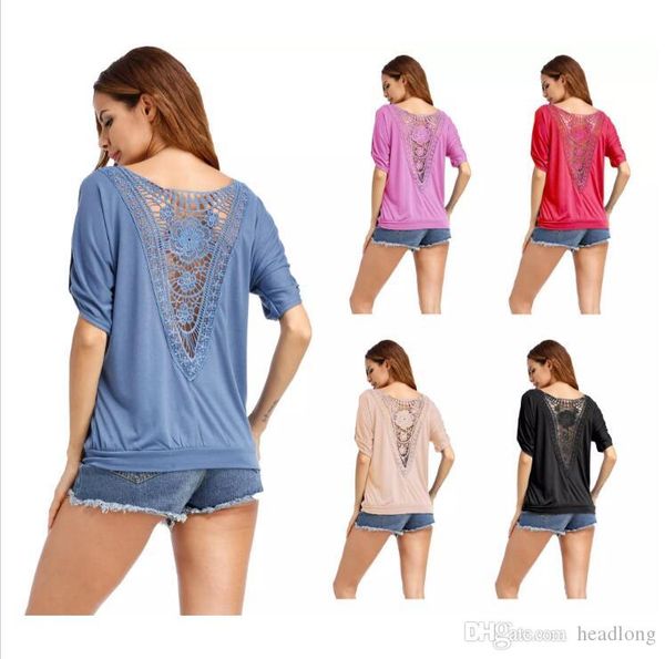

female casual tshirts summer women loose short sleeved lace hollow out plus size tees