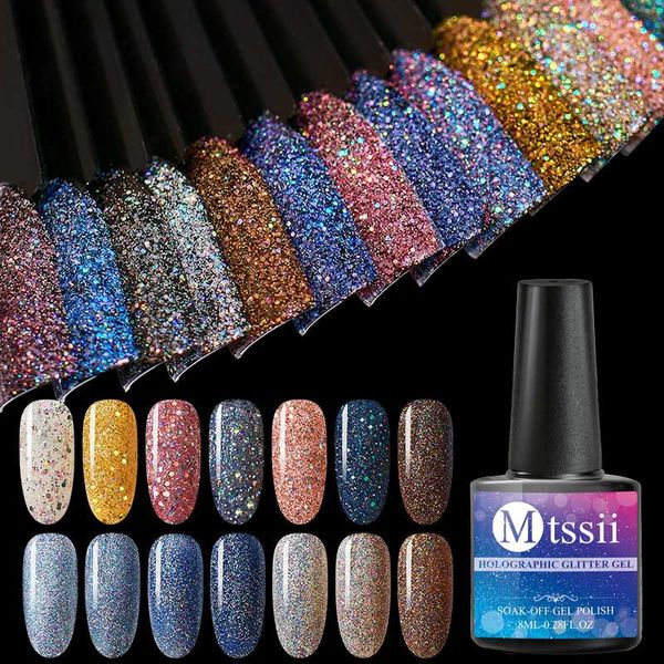 

mtssii 8ml color gel polish holographic colorful glitter sequins uv soak off long lasting gel polish nail art varnish, Red;pink
