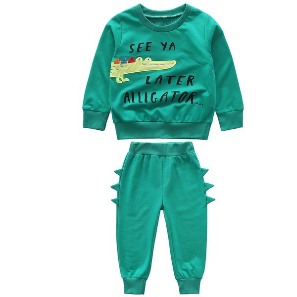 

baby boy o neck +pants soft sports suit long sleeve spring autumn cotton crocodile animal kids clothing cartoon 2 pieces set, White