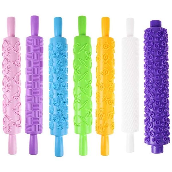 

7 styles rolling pin colorful non-stick fondant pastry embossed textured rolling pin cake embossing roller decorating rolling pi other bakew