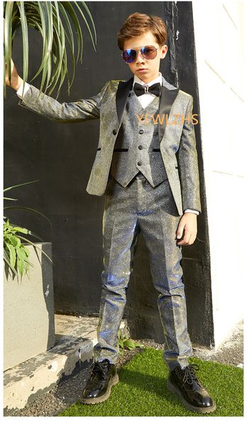 

handsome one button shawl lapel boy suit singer host p studio p suit dress costume male jacketpantstievest a03, Black