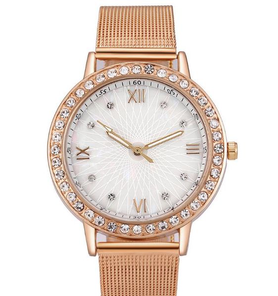 

foreign trade ladies stainless steel mesh belt watch diamond-studded grid metal with roman shell face casual female watch, Slivery;brown