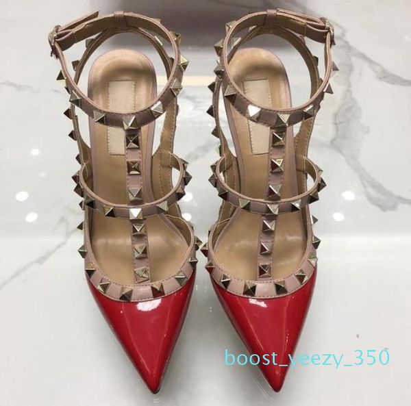 

2019 brand women pumps wedding shoes woman high heels sandal nude fashion ankle straps rivets shoes high heels bridal shoes b35, Black