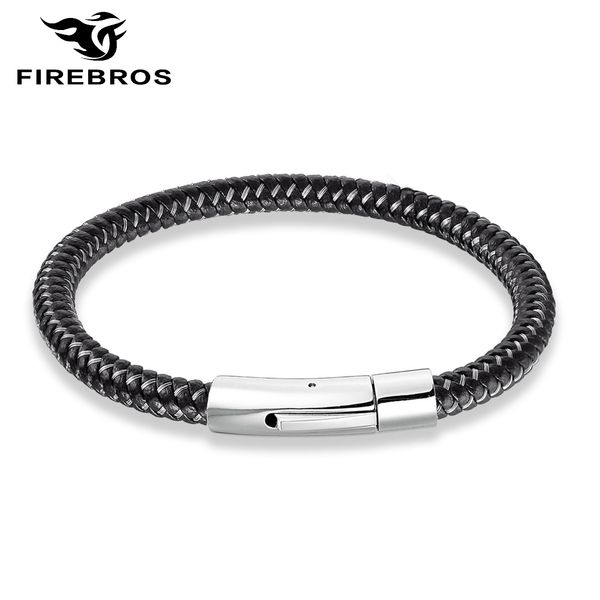 

firebros silver color stainless steel magnetic clasp stainless steel wire mix braided genuine leather wrap bracelet men jewelry, Golden;silver